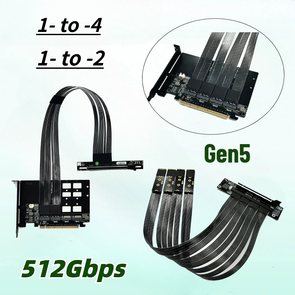 PCIe 5.0 X16 4*M.2 NVMe To X8  - огляд і ціна Pcie 5.0 Gpu Riser Cable